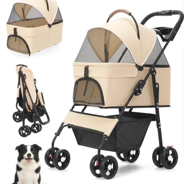 2-in-1 Foldable Pet Stroller with Removable Carrier