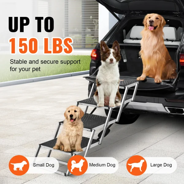 SucceBuy Folding Aluminum Dog Car Steps for SUVs & Trucks (150 lbs)