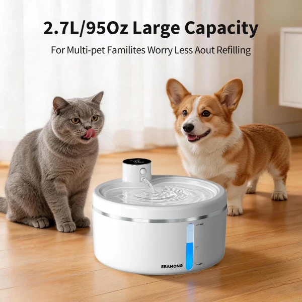 ERAMONG 2.7L Wireless Battery Cat Water Fountain